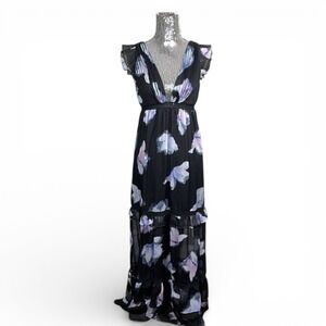 Y2K Fairy Floral Chiffon Maxi Dress Tiered Ruffle 6 Party Evening Date Night